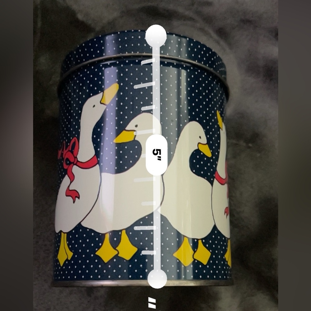 Vintage Navy Blue Polka Dot Goose Geese Duck Tin Box Canisters One With Handle - Picture 13 of 16